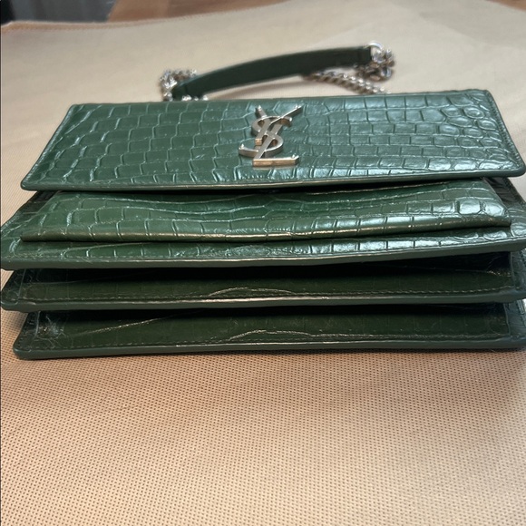 Yves Saint Laurent Dark Green Croc-Embossed Crossbody Bag - Picture 10 of 13